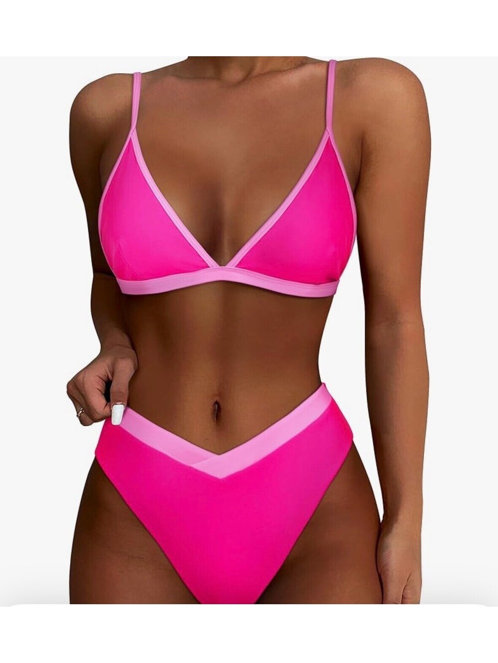 SUUKSESS | NWT Pink Color Block Triangle High Cut Bikini High Waisted Swimsuit M